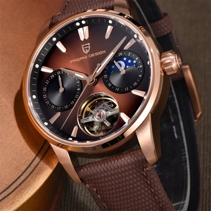 Pagani Design Tourbillon Moonphase Brown Dial Men's Watch- PD-YS021